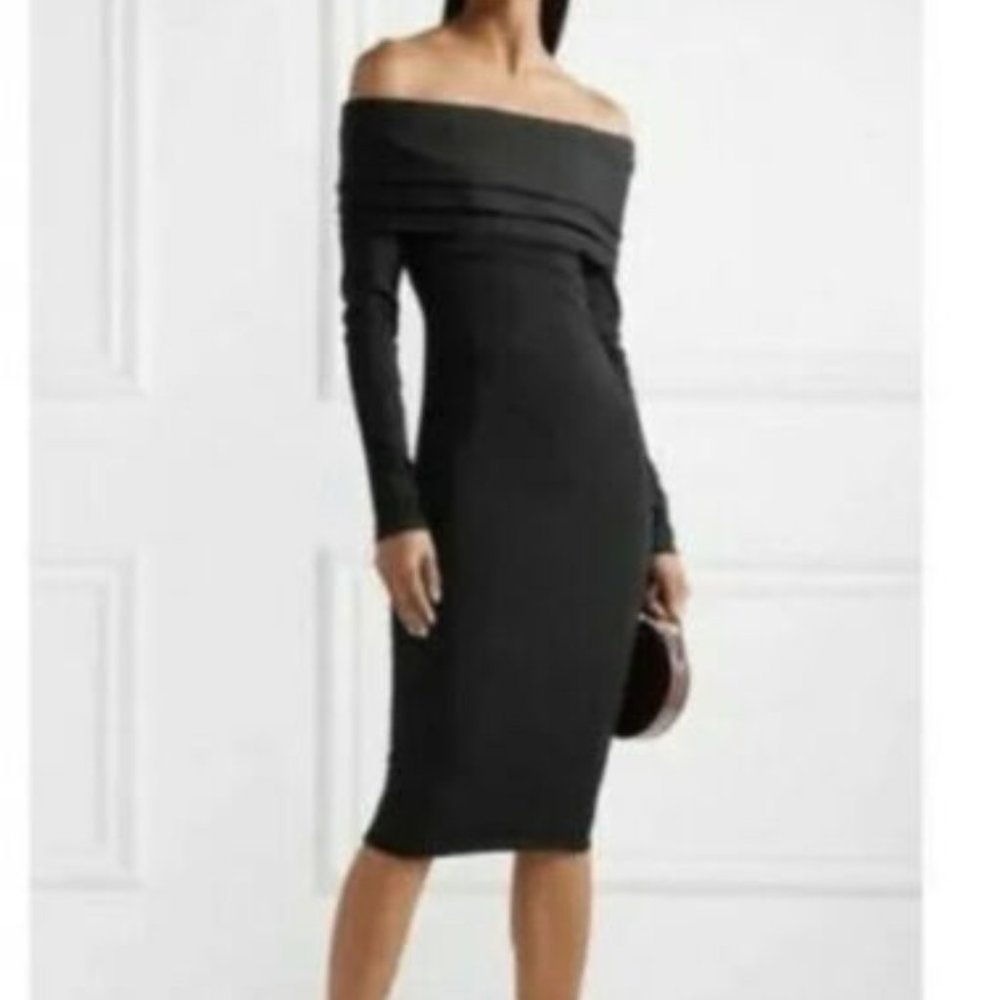 NWT Chelsea28 Off The Shoulder Long Sleeve Midi Dress Grey Dark Charcoal Heather